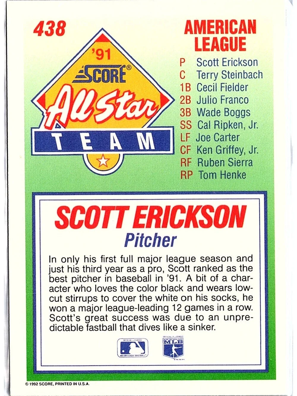 Scott Erickson 438 Score NM Sports Card